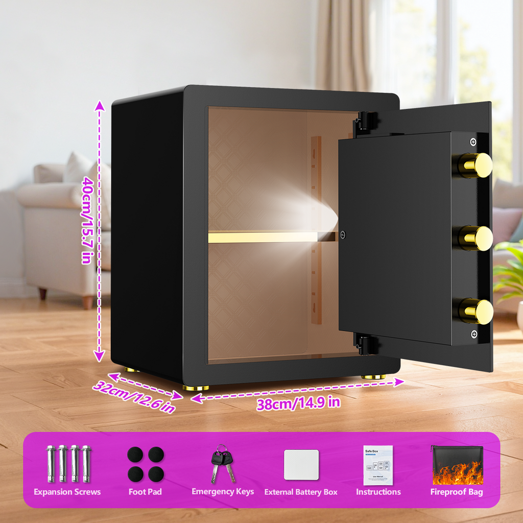 BESAFETY 3.0 Cuft Large Security Safe Box, Digital Keypad Lock, Built-in Alarm System & Fireproof Bag, Home & Office Safe for Cash, Valuables (Black)