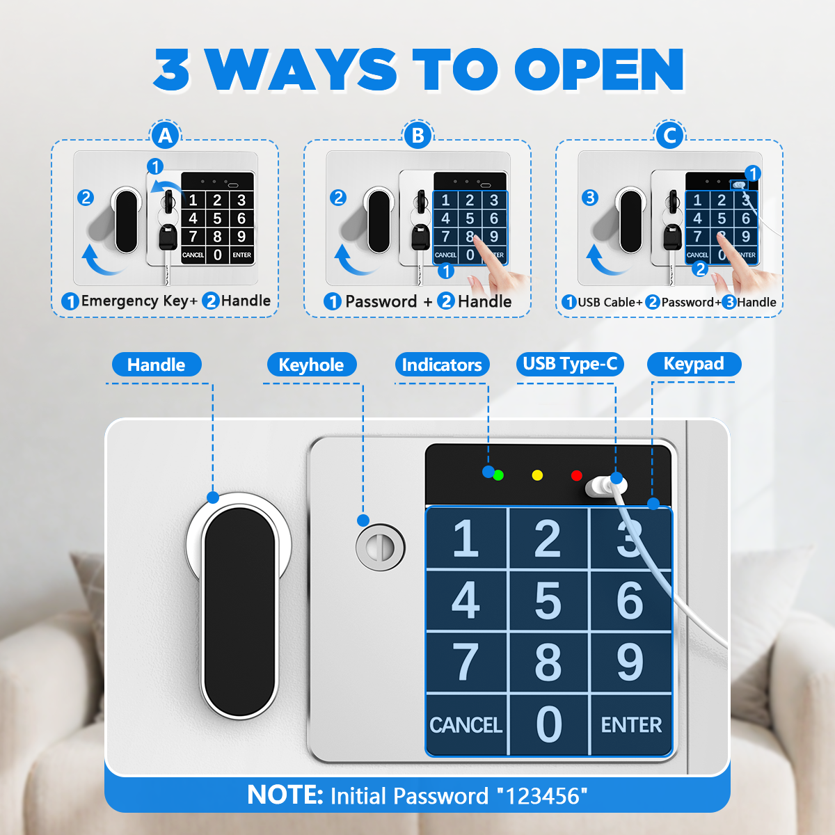 SYSENFO Electronic Digital Safe Box, 0.25 Cubic Feet Home Security Box for Office Hotel Business, Lock Box with Key Keypad for Cash Jewelry White