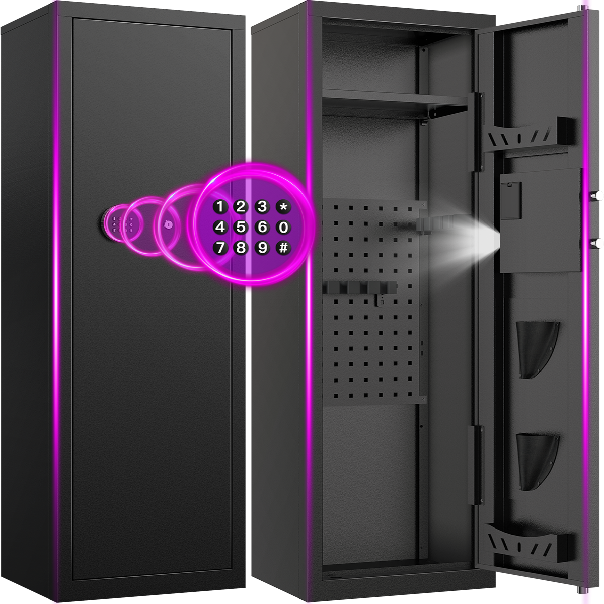 BESAFETY 8-10 Gun Cabinet, Quick Access Long Gun Safe for Home Rifles and Pistols, Large Unassembled Rifle Safe with Removable Shelves, Digital Keypad, Pegboard