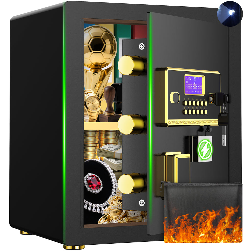 BESAFETY 3.0 Cuft Large Security Safe Box, Digital Keypad Lock, Built-in Alarm System & Fireproof Bag, Home & Office Safe for Cash, Valuables (Black)