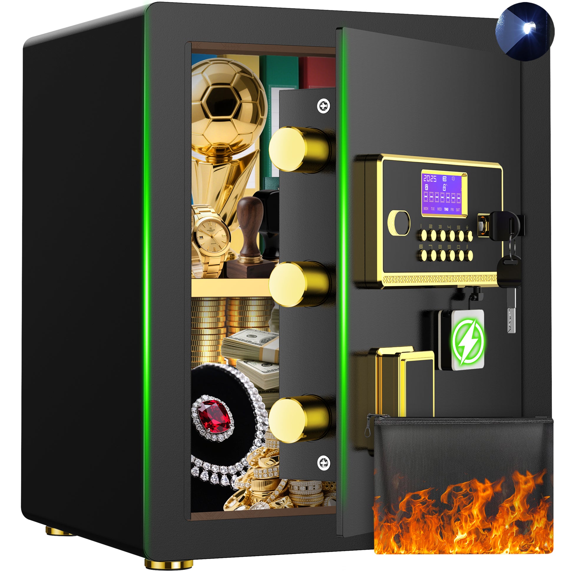 BESAFETY 3.0 Cuft Large Security Safe Box, Digital Keypad Lock, Built-in Alarm System & Fireproof Bag, Home & Office Safe for Cash, Valuables (Black)