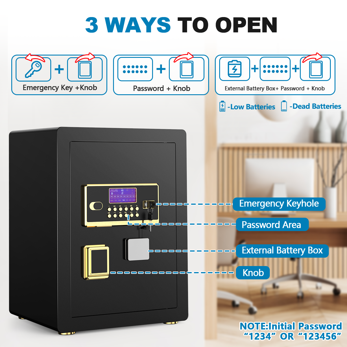Gemaisil 3.5 Cuft Safe Box for Home, Electronic Security Safe with Digital Keypad, Safe with Fireproof Bag & Adjustable Shelf(Black)