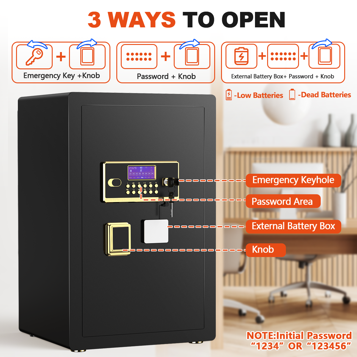 Gemaisil Large 5.5 Cuft Security Safe Box with Hidden Compartment, Electronic Safe with Fireproof Bag & Dual Alarm System(Black)