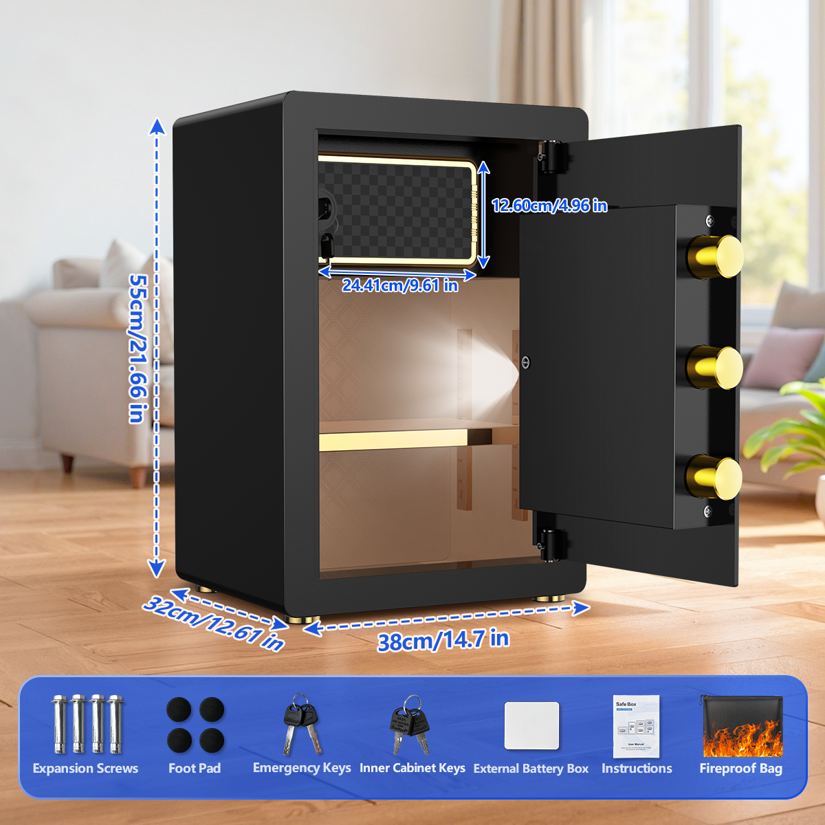 Gemaisil 5.0 Cuft Large Security Safe Box for Home & Office, Digital Keypad Lock, Built-in Alarm System & Fireproof Bag, Safe for Save Cash, Valuables (Black)