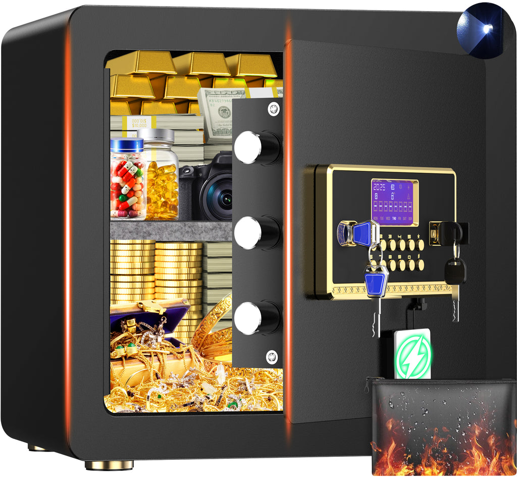 Gemaisil 2.5 Cuft Safe Box with Digital Keypad, Security Safe with Fireproof Waterproof Bag, Adjustable Shelf, Alarm System, Office & Home Safes for Cash, Jewelry, Documents, Black