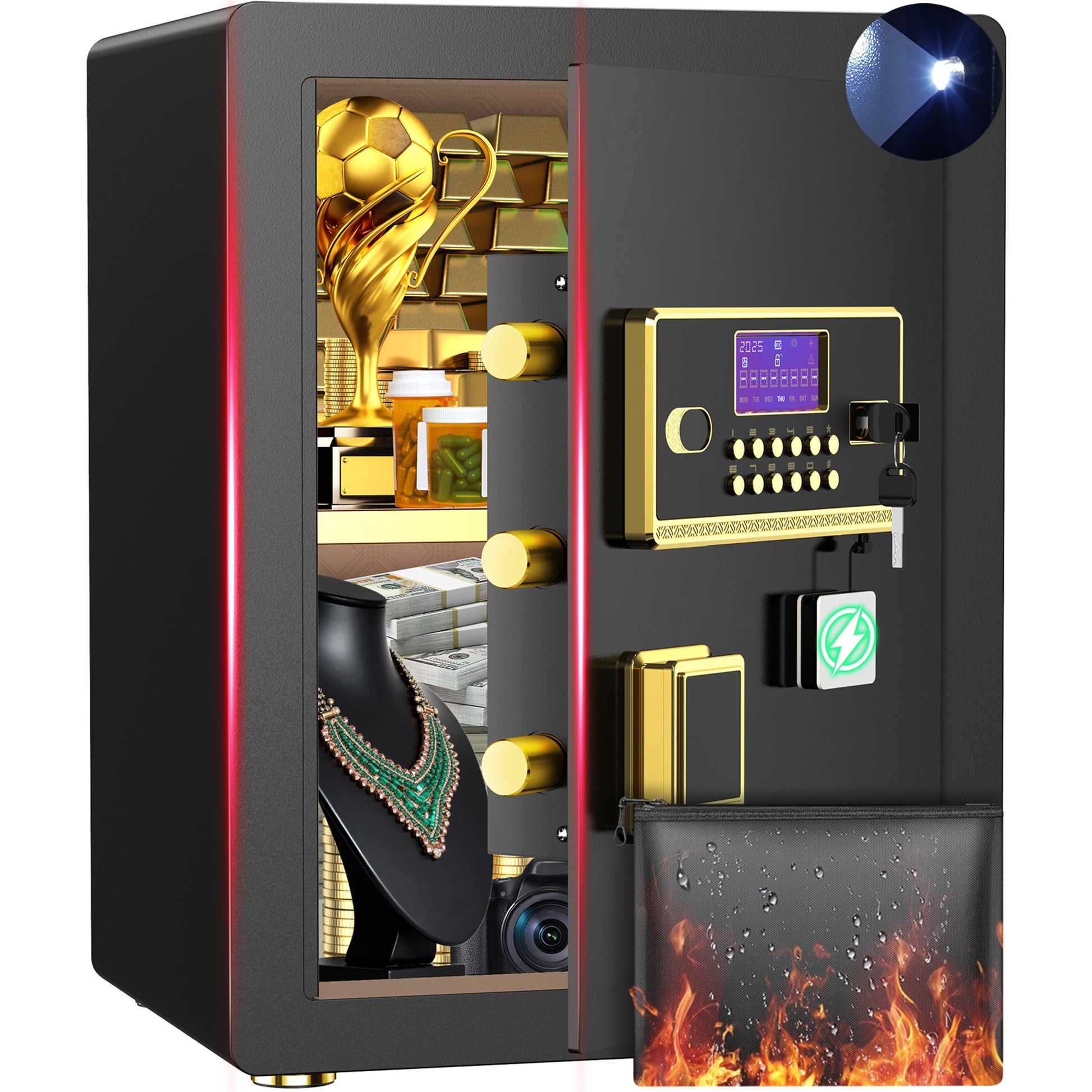 BESAFETY 3.5 Cuft Large Safe Box, Digital Keypad Home Security Safe With Fireproof Bag & Alarm System(Black)