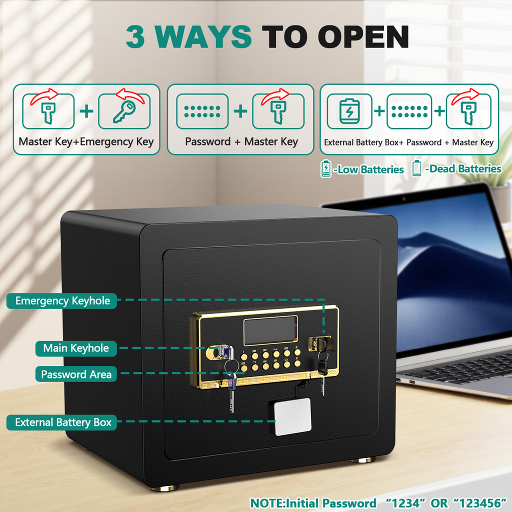 SYSENFO 1.5 Cuft Safe Box, Digital Keypad Home Security Safe With Fireproof Waterproof Bag & Adjustable Shelf