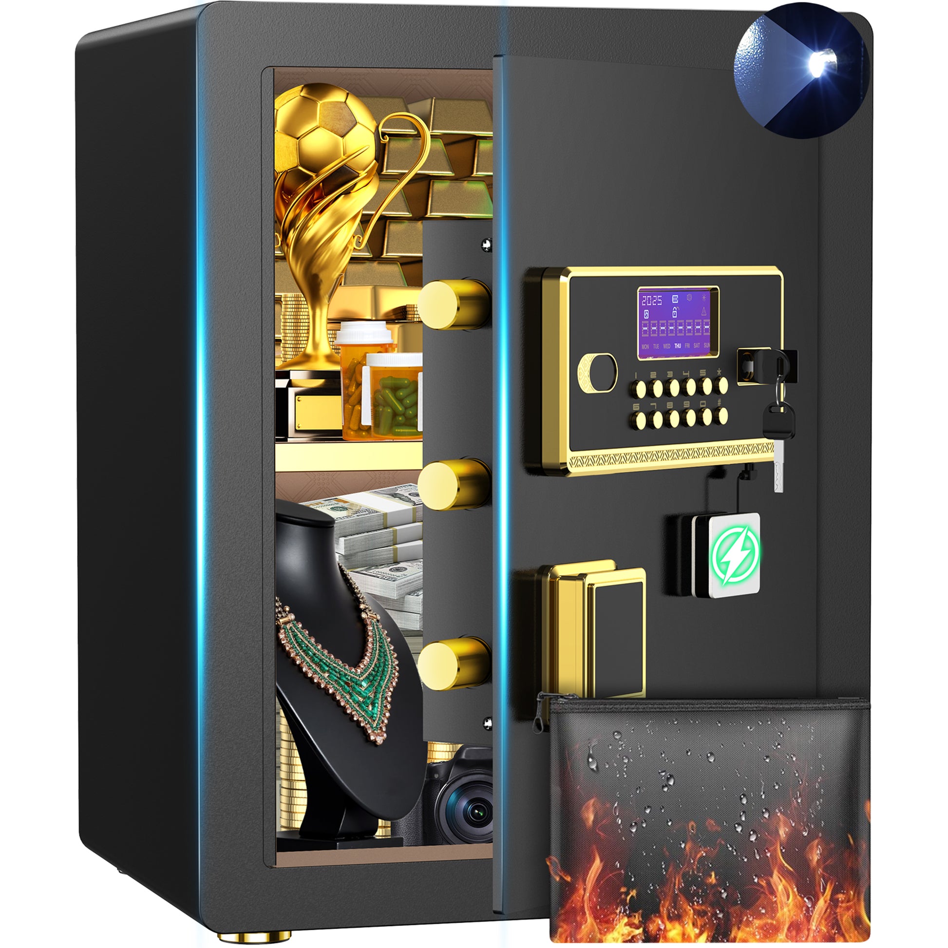 BESAFETY 3.5 Cuft Large Safe Box, Digital Keypad Home Security Safe With Fireproof Bag & Alarm System(Black)