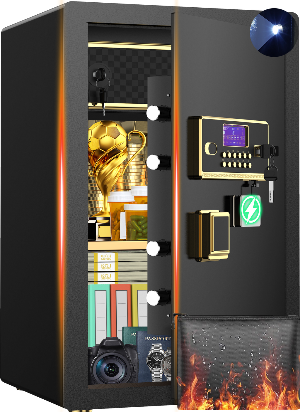 Gemaisil Large 5.5 Cuft Security Safe Box with Hidden Compartment, Electronic Safe with Fireproof Bag & Dual Alarm System(Black)