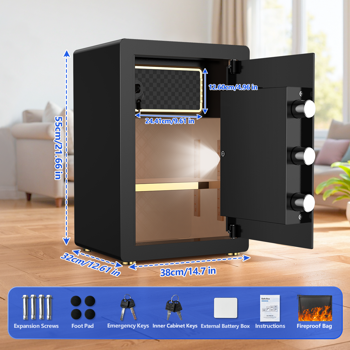 Gemaisil Large 5.0 Cuft Security Safe Box for Home & Office, Electronic Safe with Digital Keypad Lock, Built-in Dual Alarm System & Fireproof Bag(Black)