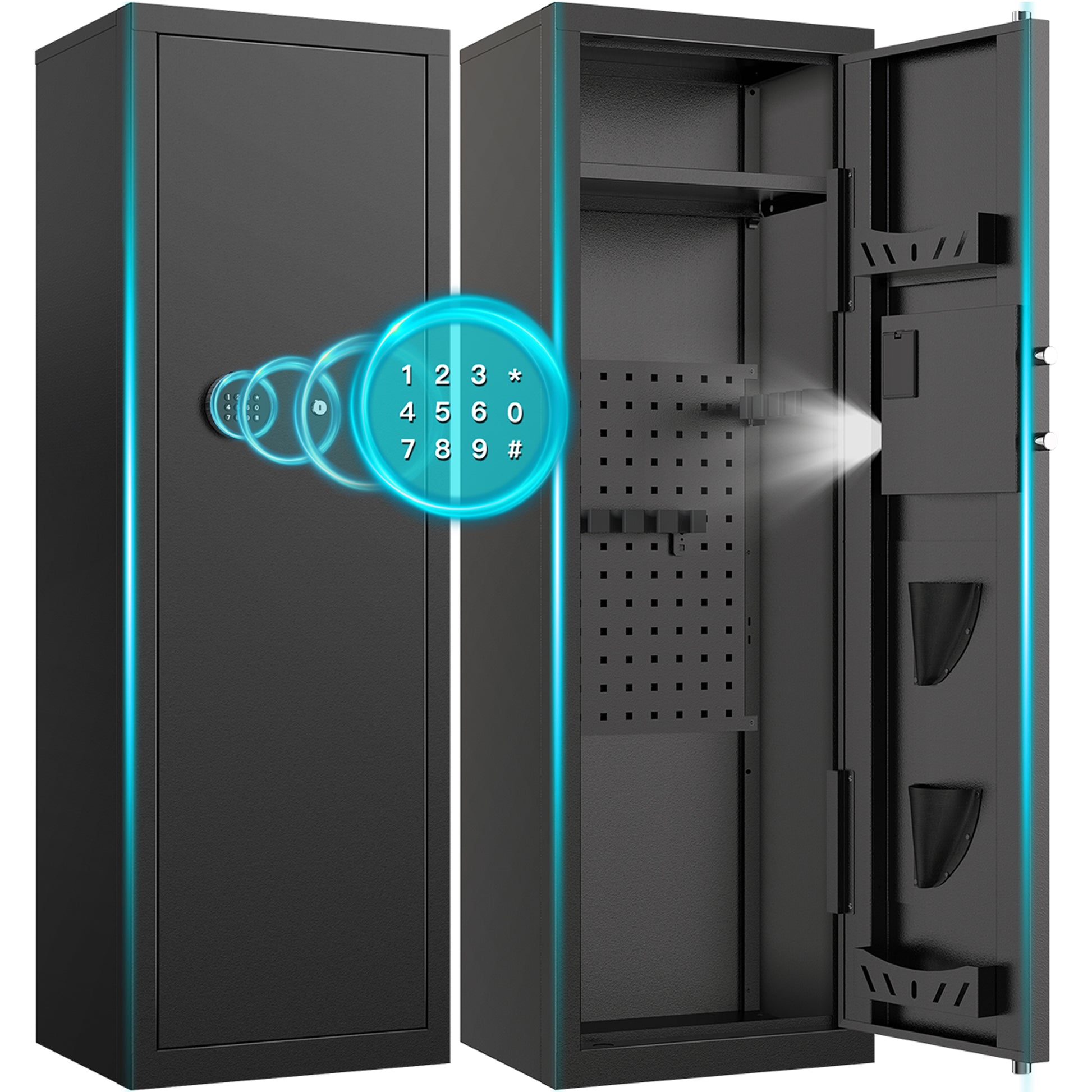 RYCUZO 8-10 Gun Cabinet, Quick Access Long Gun Safe for Home Rifles and Pistols, Large Unassembled Rifle Safe with Removable Shelves, Digital Keypad, Pegboard