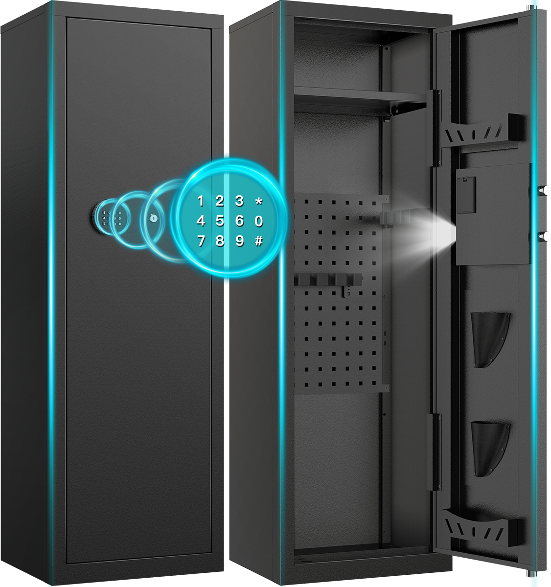 Gemaisil New 8-10 Gun Cabinet, Quick Access Numeric Keypad Safe for Rifles and Handguns, Removable Shelves and Hanging Panels, Unassembled Home Locker