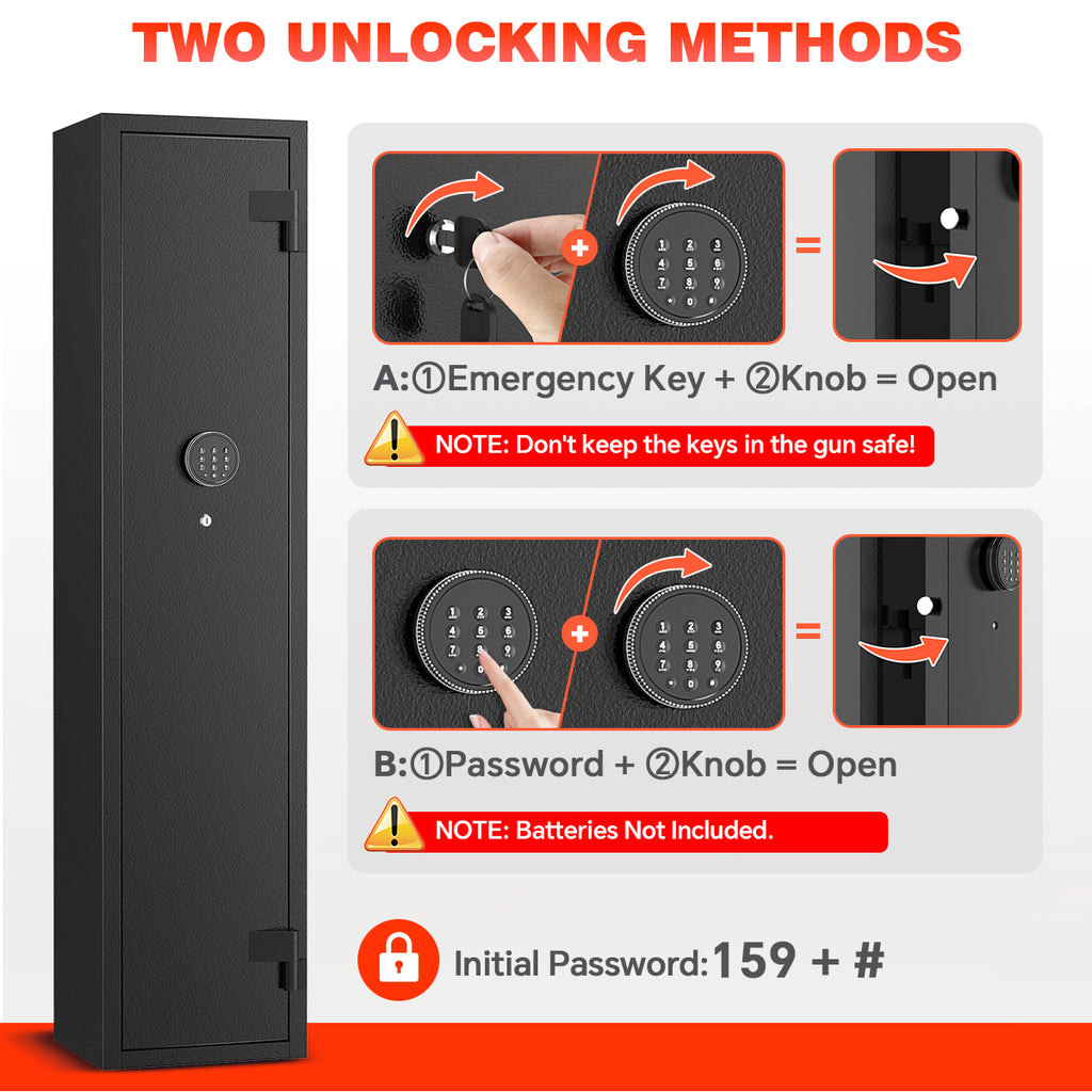 RYCUZO 2-4 Long Gun Safes, Gun Cabinets for Home Storage of Rifle and Pistols, Quick Access Rifle Safe with Alarm System & Gun Racks