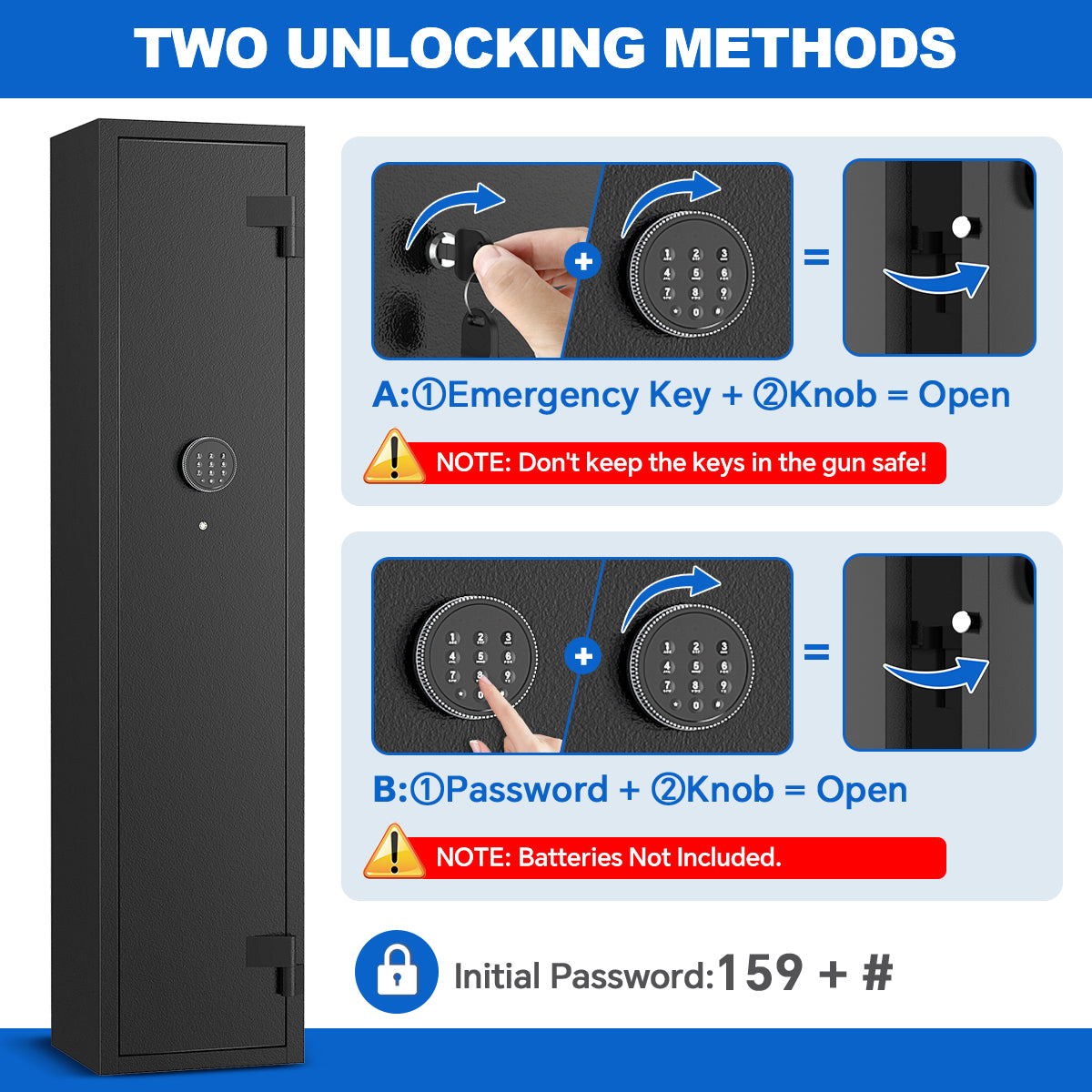 SYSENFO 2-4 Long Gun Safes, Quick Access Gun Cabinets with Alarm System & Gun Racks, Rifle & Pistol Security Cabinet for Home Storage