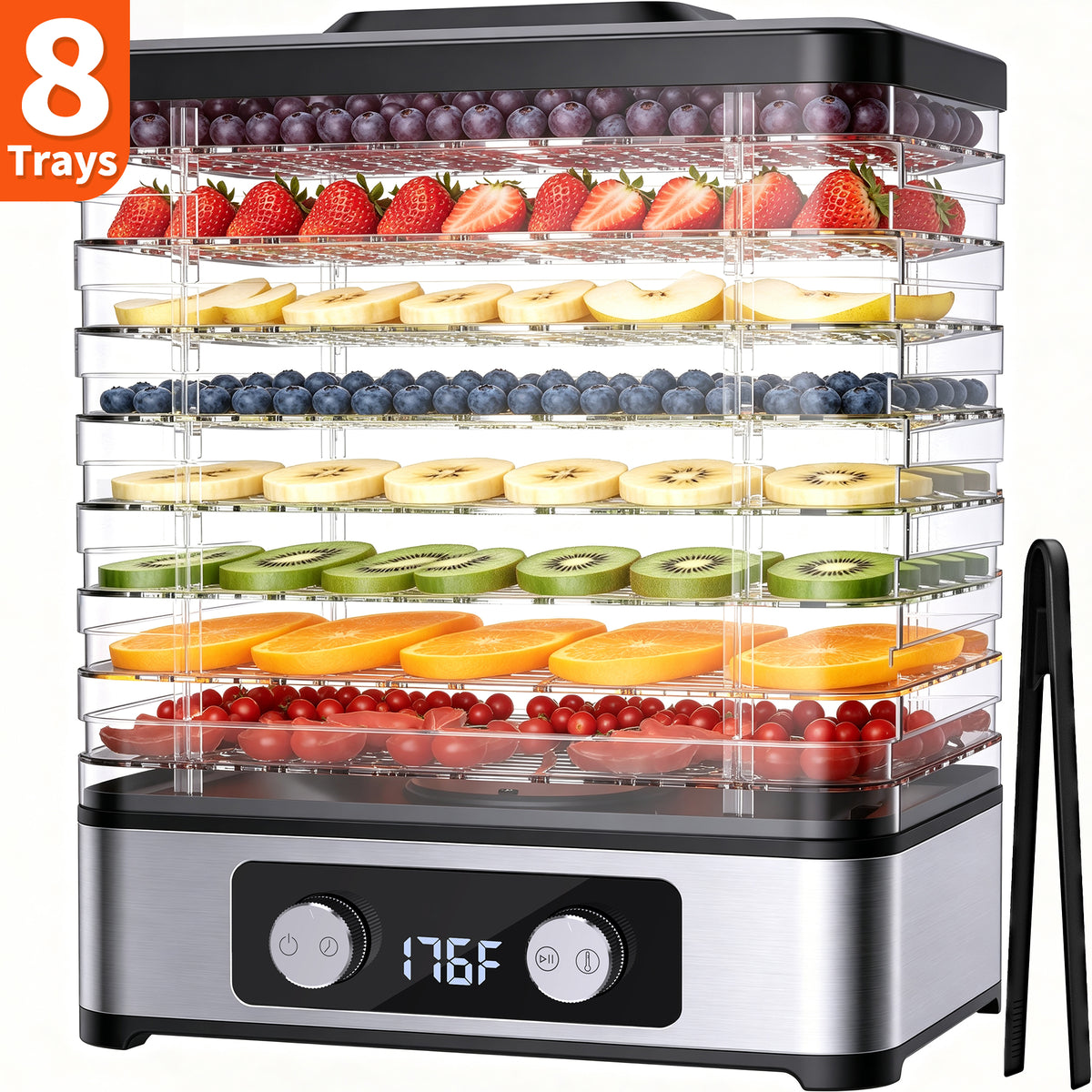 ODKDY Food Dehydrator, 8 Trays Electric Dehydrated Dryer with Adjustable 48H Timer & 95-176℉ Temperature Control, Dehydrator for Food and Jerky, Fruits, Veggies, Pet Treat