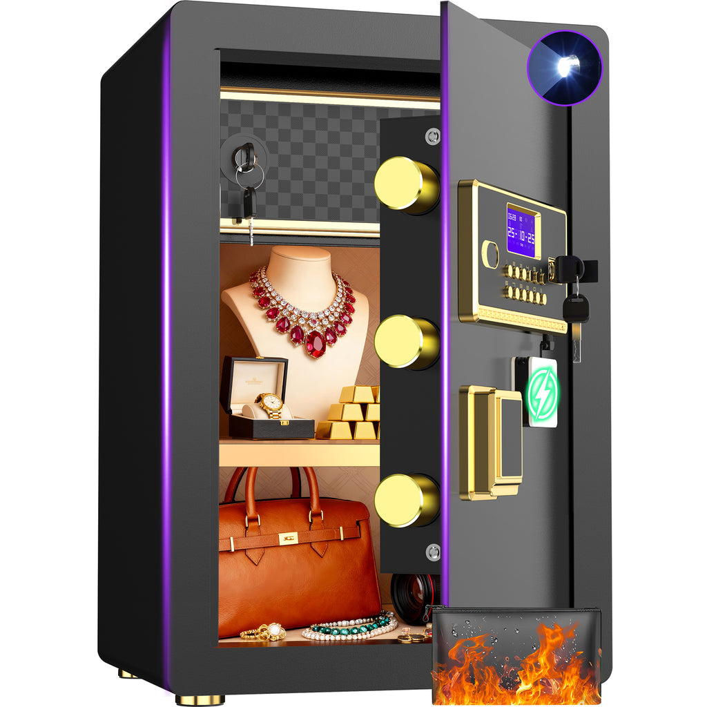 SYSENFO 5.0 Cuft Digital Security Safe Box, Fireproof Waterproof Bag & Adjustable Shelves for Home & Office(Black)