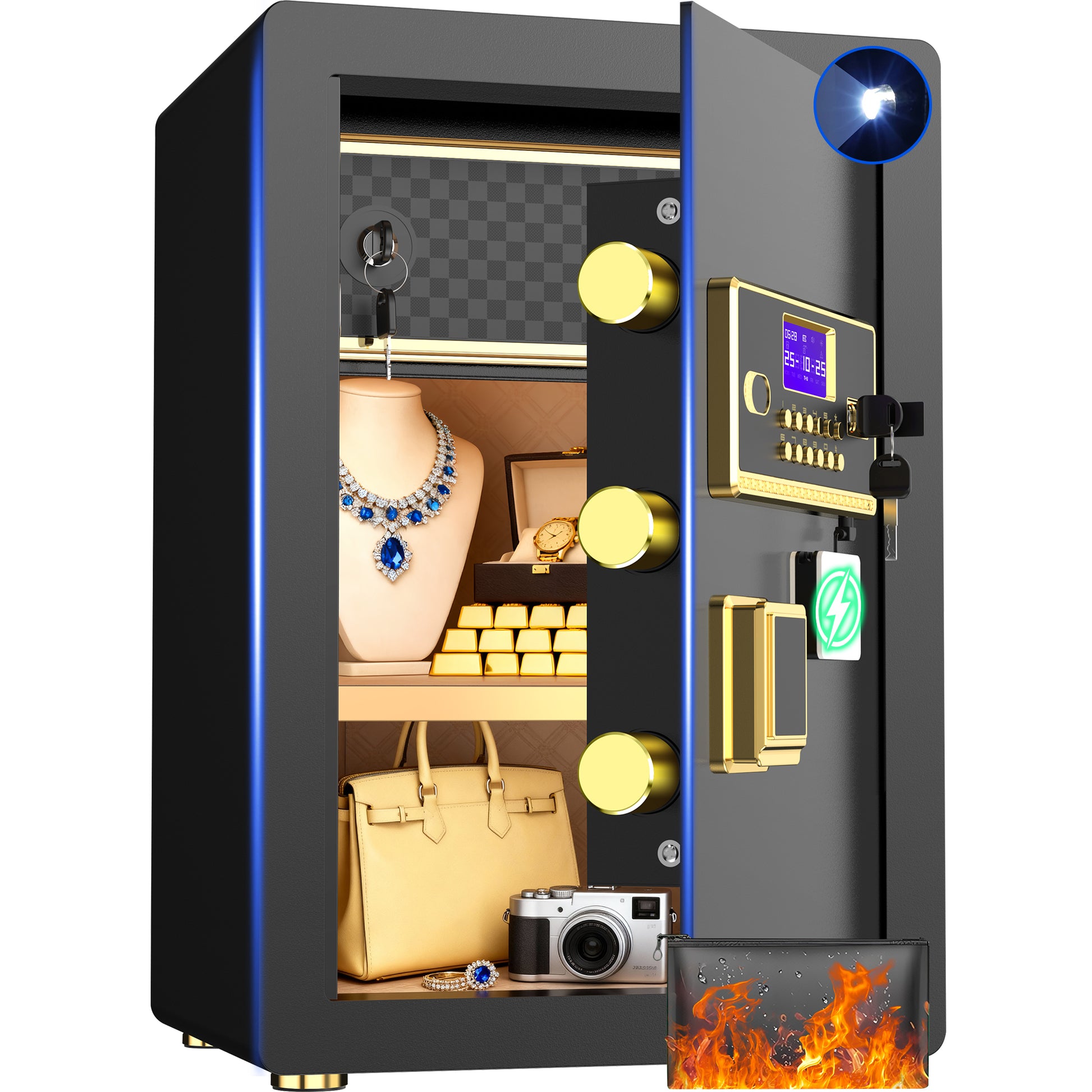 SYSENFO 5.0 Cuft Digital Security Safe Box, Fireproof Waterproof Bag & Adjustable Shelves for Home & Office(Black)