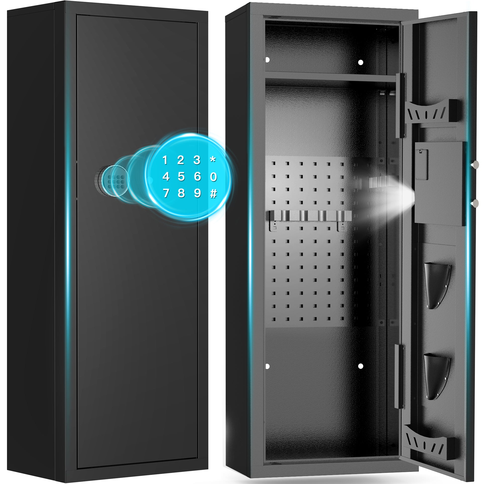 RYCUZO 8-10 Gun Cabinet, Quick Access Long Gun Safe for Home Rifles and Pistols, Large Unassembled Rifle Safe with Removable Shelves, Digital Keypad, Pegboard