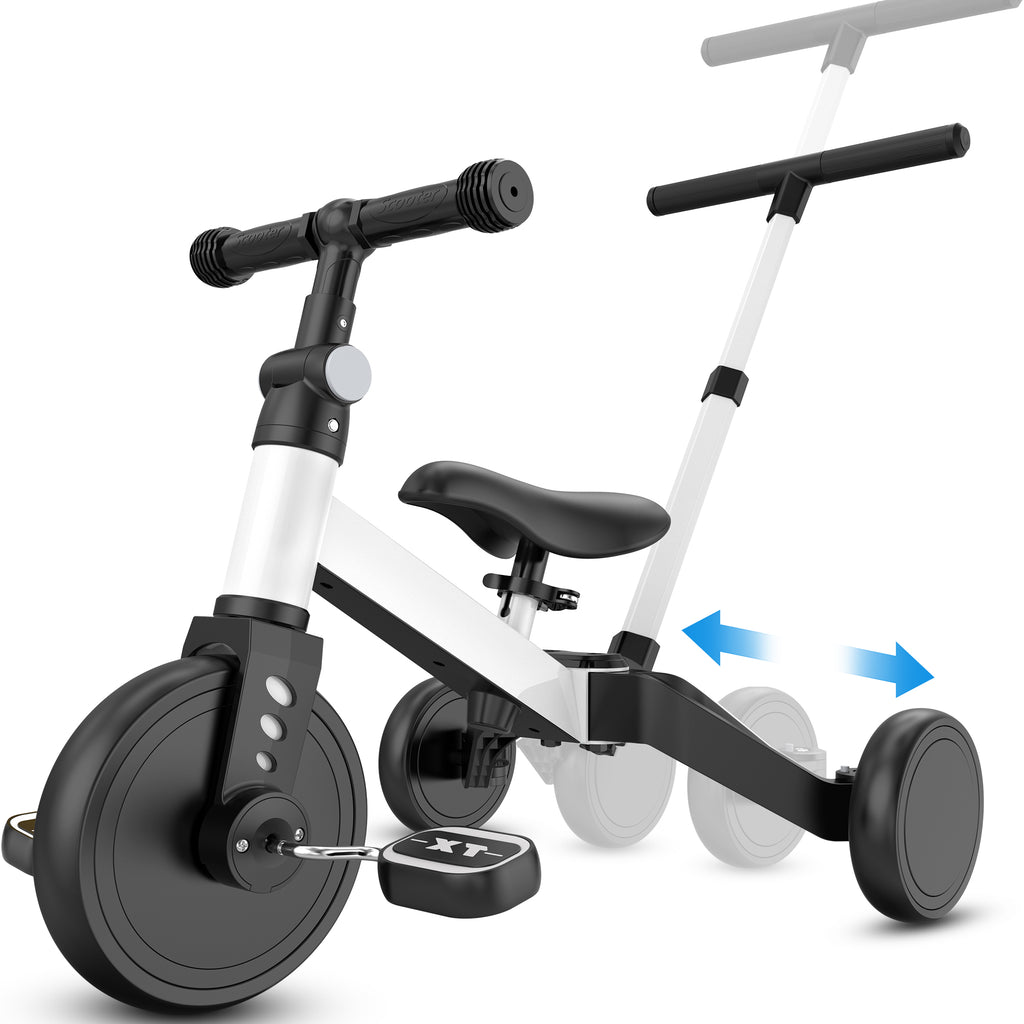 TNTANTS 4 in 1 Toddler Bike, Kids Tricycle for 1-5 Years Old, Toddler Tricycle for Boy Girl, Baby Balance Bike with Parent Steering Push Handle, Removable Pedal, Adjustable Seat White