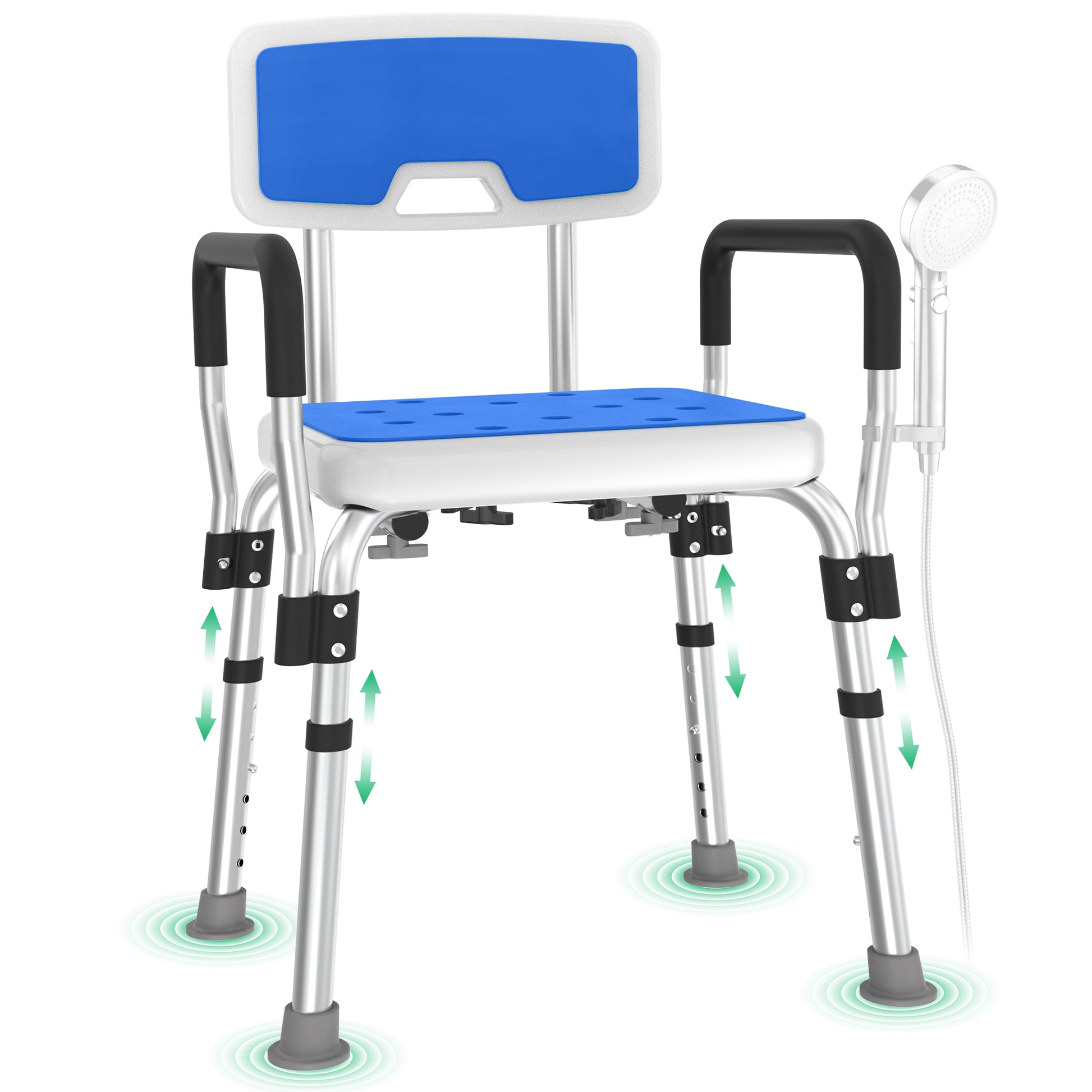 TNTANTS Shower Chair for Inside Shower with Armrests & Back, Upgraded Supports up to 350lbs Shower Seat with Padded and Grab Bar, Adjustable Height Shower Bench for Elderly Disabled