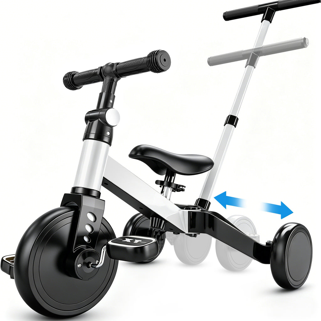 TNTANTS 4 in 1 Toddler Bike, Kids Tricycle for 1-5 Years Old, Toddler Tricycle for Boy Girl, Baby Balance Bike with Parent Steering Push Handle, Removable Pedal, Adjustable Seat White