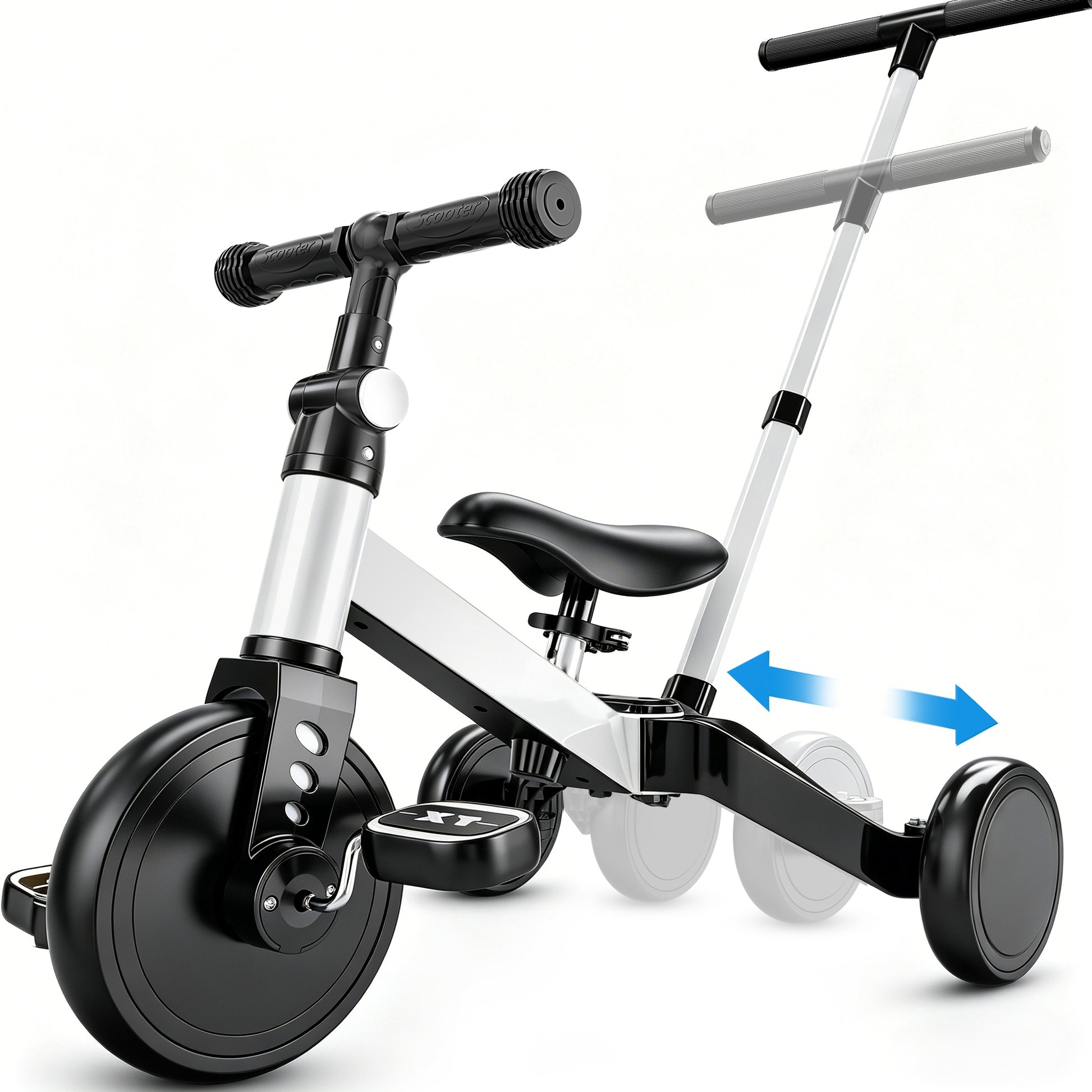 TNTANTS 4 in 1 Toddler Bike, Kids Tricycle for 1-5 Years Old, Toddler Tricycle for Boy Girl, Baby Balance Bike with Parent Steering Push Handle, Removable Pedal, Adjustable Seat White