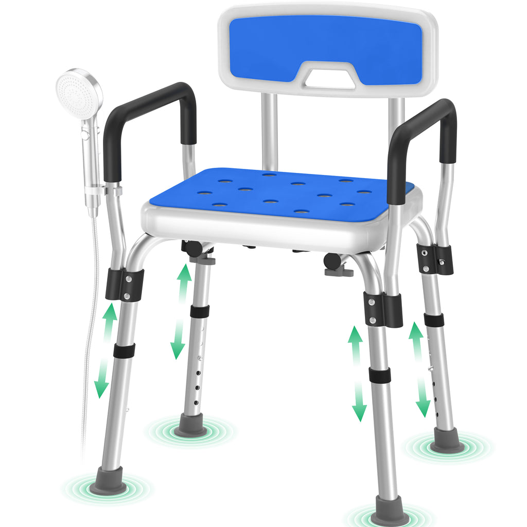 TNTANTS Shower Chair, Shower Stool for Inside Shower with Removable Armrests & Back, Upgraded Supports up to 350lbs, Adjustable Height Shower Bench for Elderly Disabled