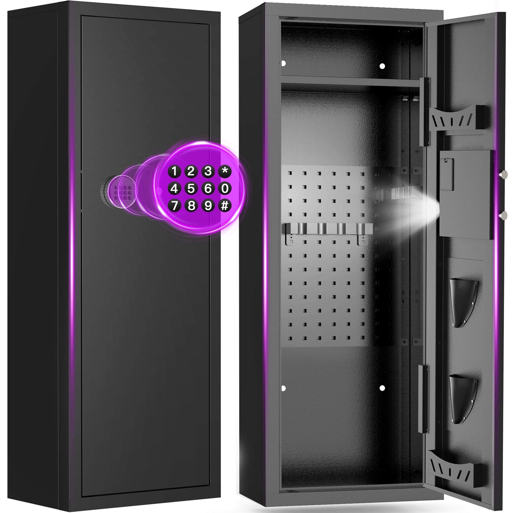 RYCUZO 8-10 Gun Cabinet, Quick Access Long Gun Safe for Home Rifles and Pistols, Large Unassembled Rifle Safe with Removable Shelves, Digital Keypad, Pegboard