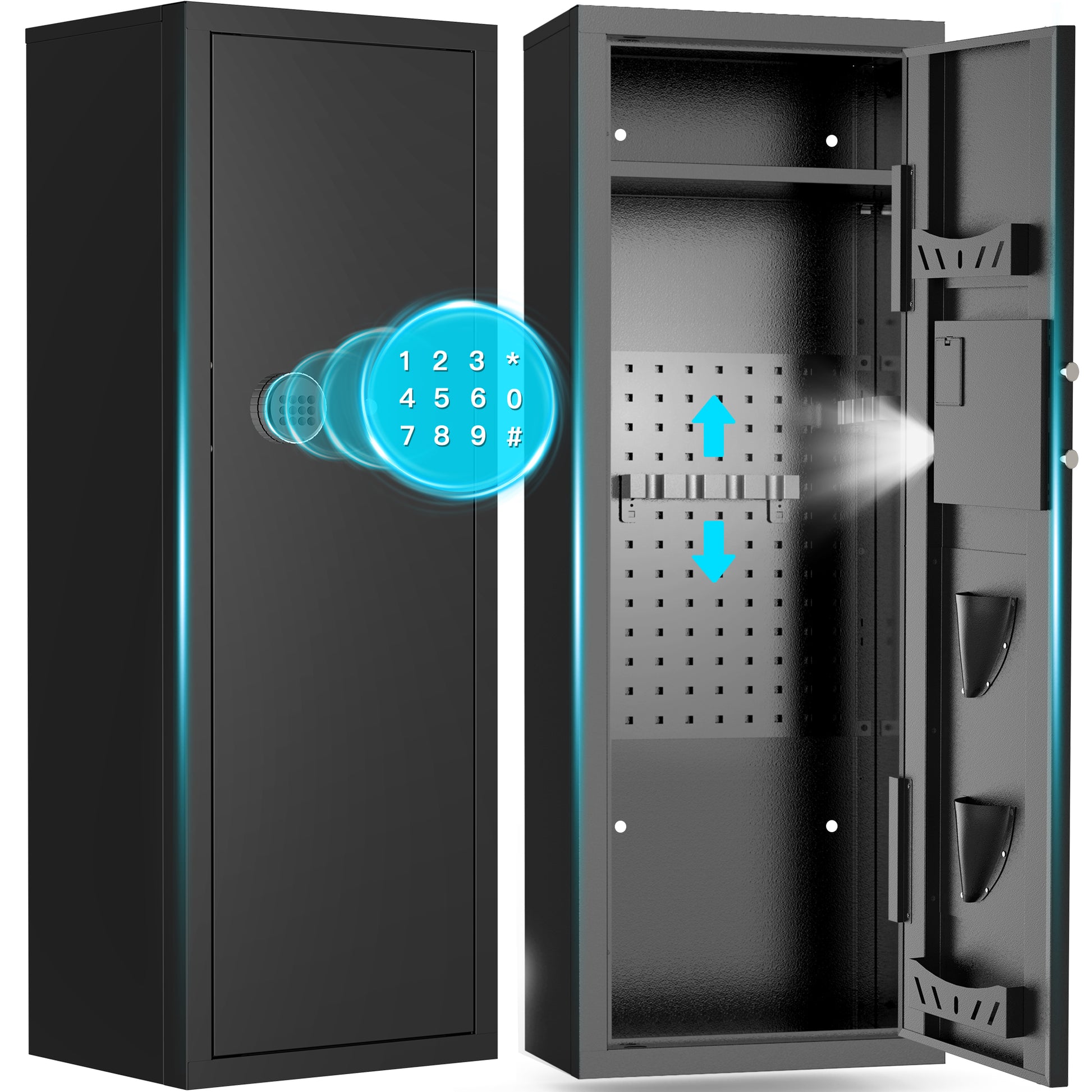 RYCUZO 8-10 Gun Cabinet, Quick Access Long Gun Safe for Home Rifles and Pistols, Large Unassembled Rifle Safe with Removable Shelves, Digital Keypad, Pegboard