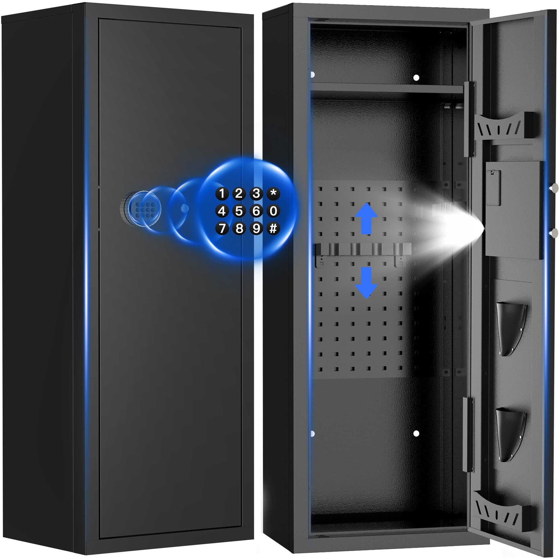 SYSENFO 12-15 Gun Cabinet, Quick Access Long Gun Safe for Home Rifles and Pistols, Large Unassembled Rifle Safe with Removable Shelves, Digital Keypad, Pegboard