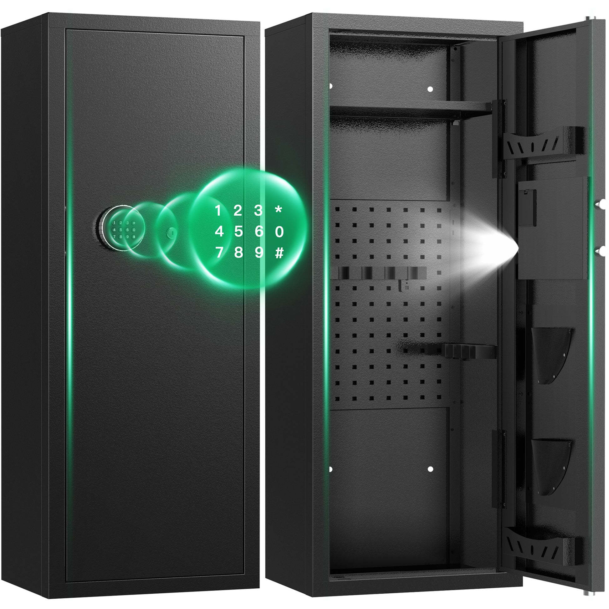 BESAFETY 12-15 Gun Cabinet, Quick Access Long Gun Safe for Home Rifles and Pistols, Large Unassembled Rifle Safe with Removable Shelves, Pegboard