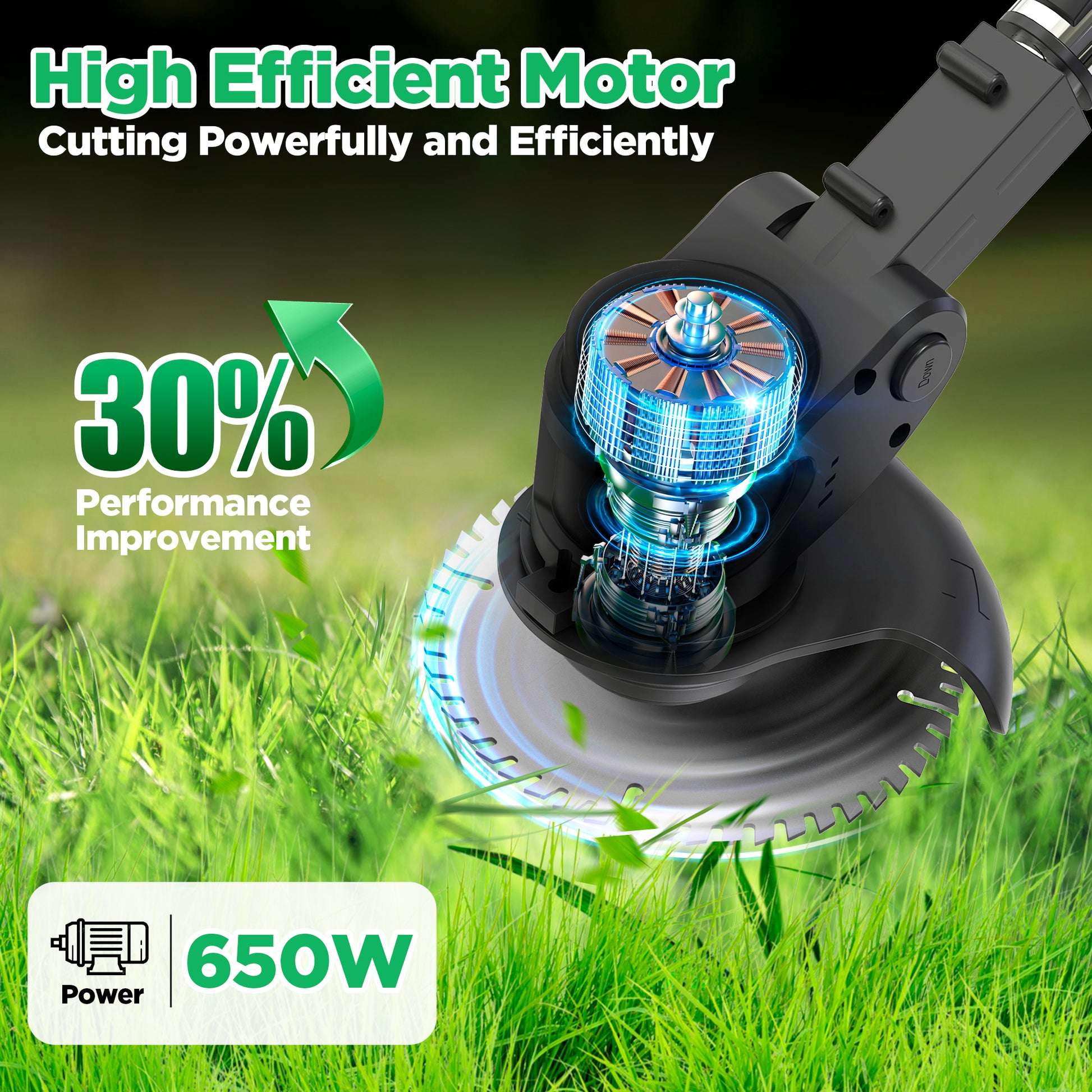 TNTANTS Electric Weed Wacker, Cordless String Trimmer with Wheels, 2Pcs 24V Batteries, 3 Types of Blades, Adjustable Length, Weed Eater Grass Trimmer/Edger/Brush Cutter for Lawn Yard Garden (Black)