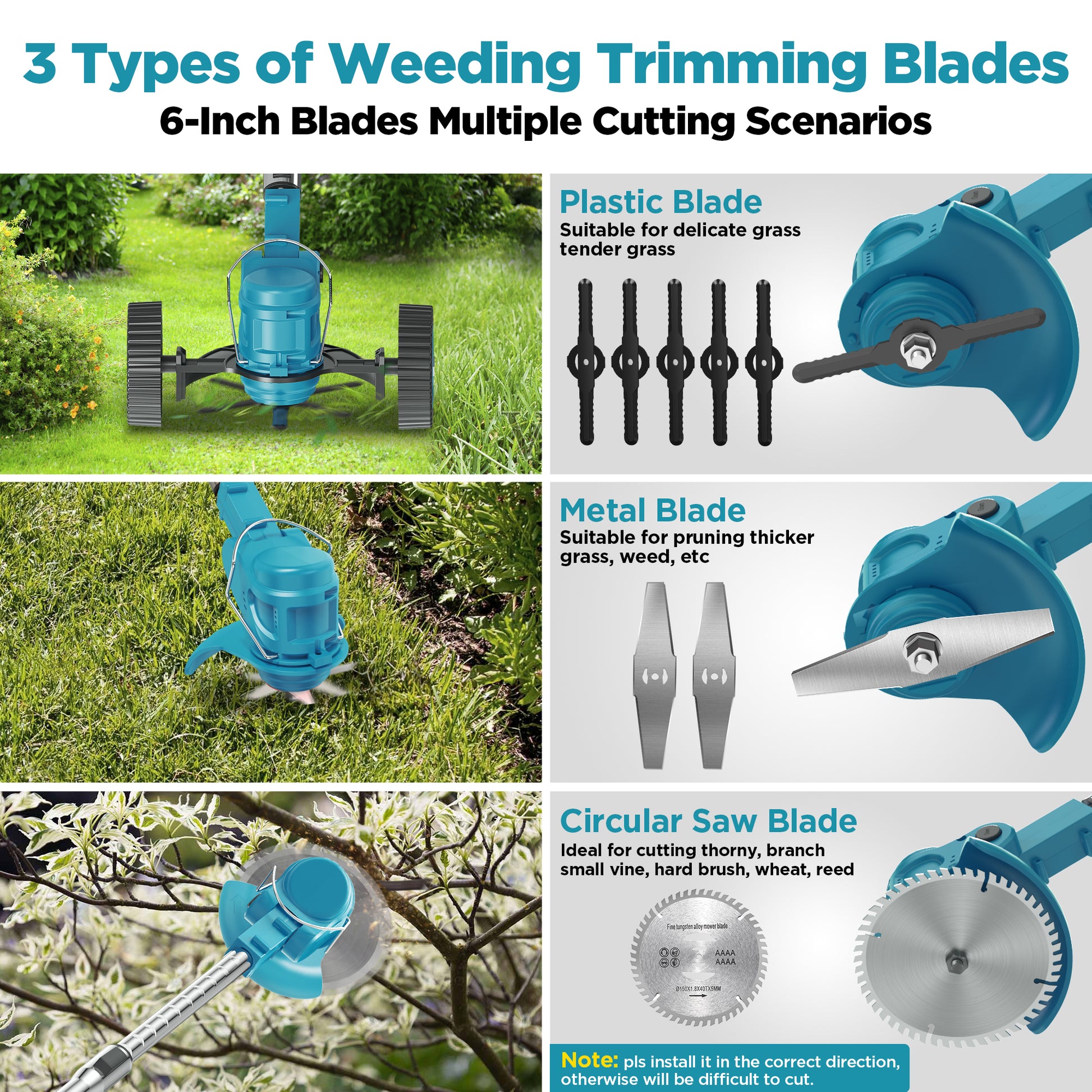 TNTANTS Weed Wacker Cordless, 3-in-1 Lightweight Electric String Trimmer with 3 Types of Blades, Wheels, 24V Battery, Weed Eater Grass Trimmer/Edger/Brush Cutter for Lawn Yard Garden (Blue)