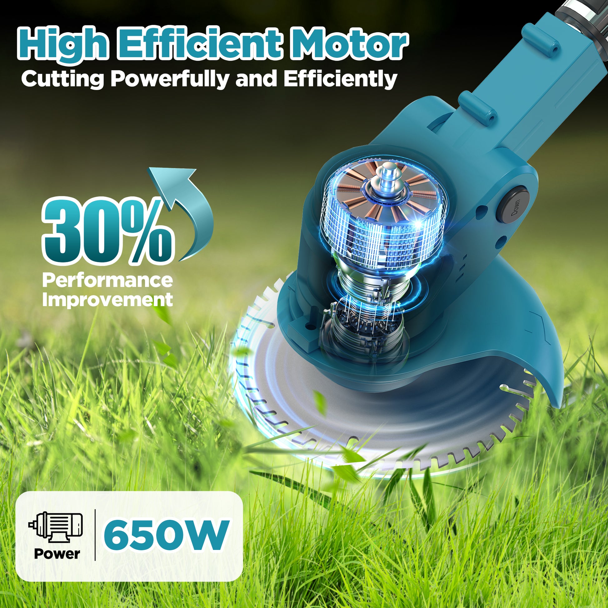 TNTANTS Weed Wacker Cordless, 3-in-1 Lightweight Electric String Trimmer with 3 Types of Blades, Wheels, 24V Battery, Weed Eater Grass Trimmer/Edger/Brush Cutter for Lawn Yard Garden (Blue)