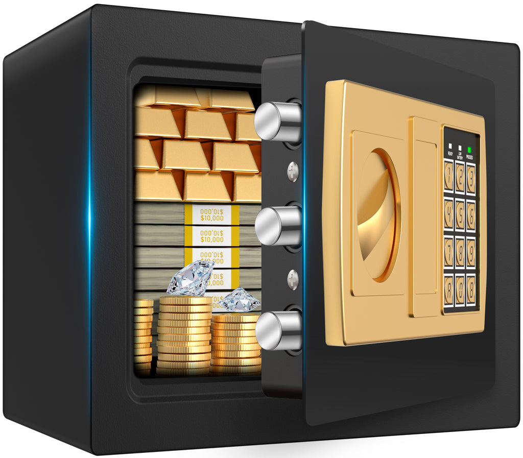 TNTANTS Electronic Digital Safe Box, 0.5 Cubic Feet Home Security Box for Office Hotel Business, Lock Box with Key Keypad for Cash Jewelry Black