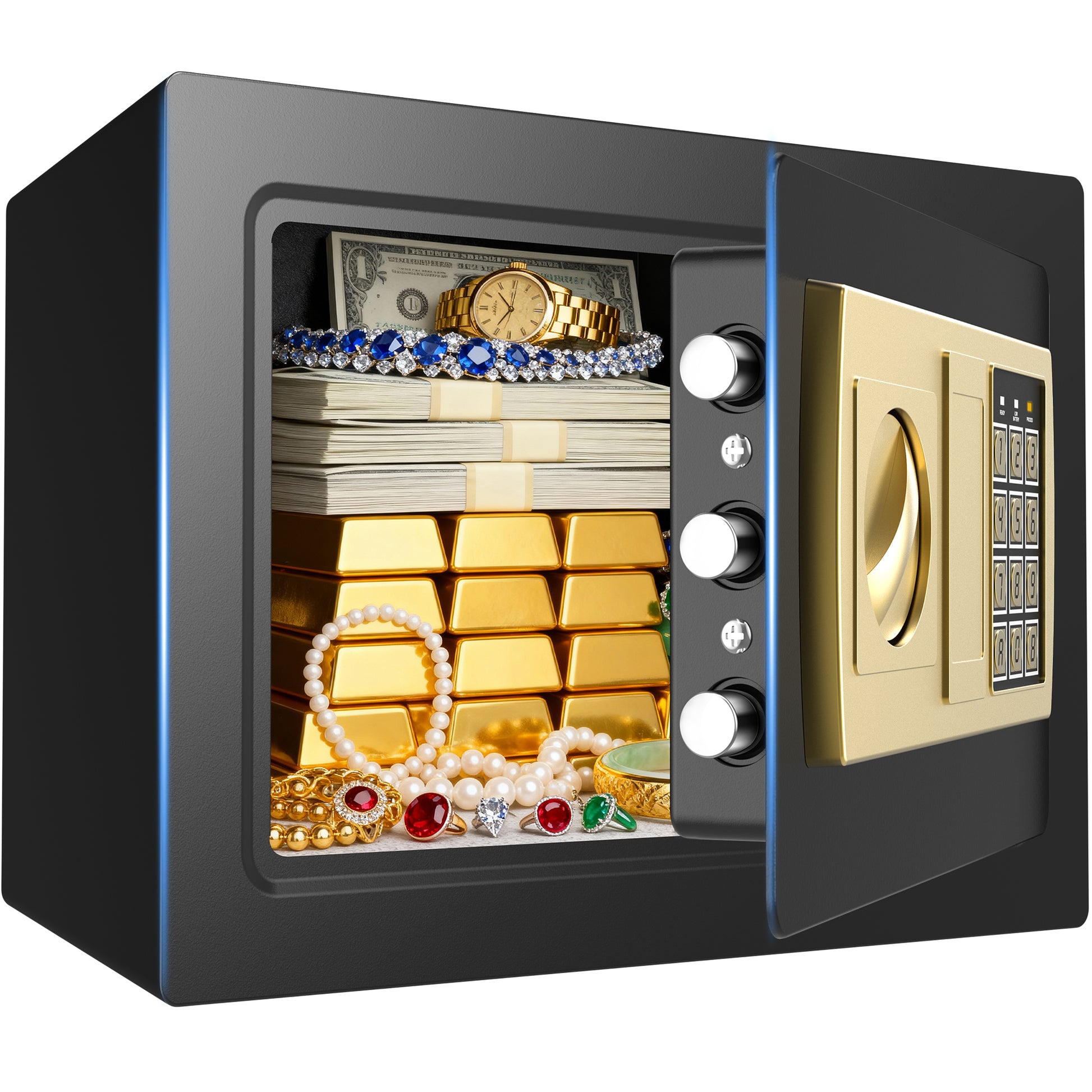 TNTANTS Electronic Digital Safe Box, 0.5 Cubic Feet Home Security Box for Office Hotel Business, Lock Box with Key Keypad for Cash Jewelry Black