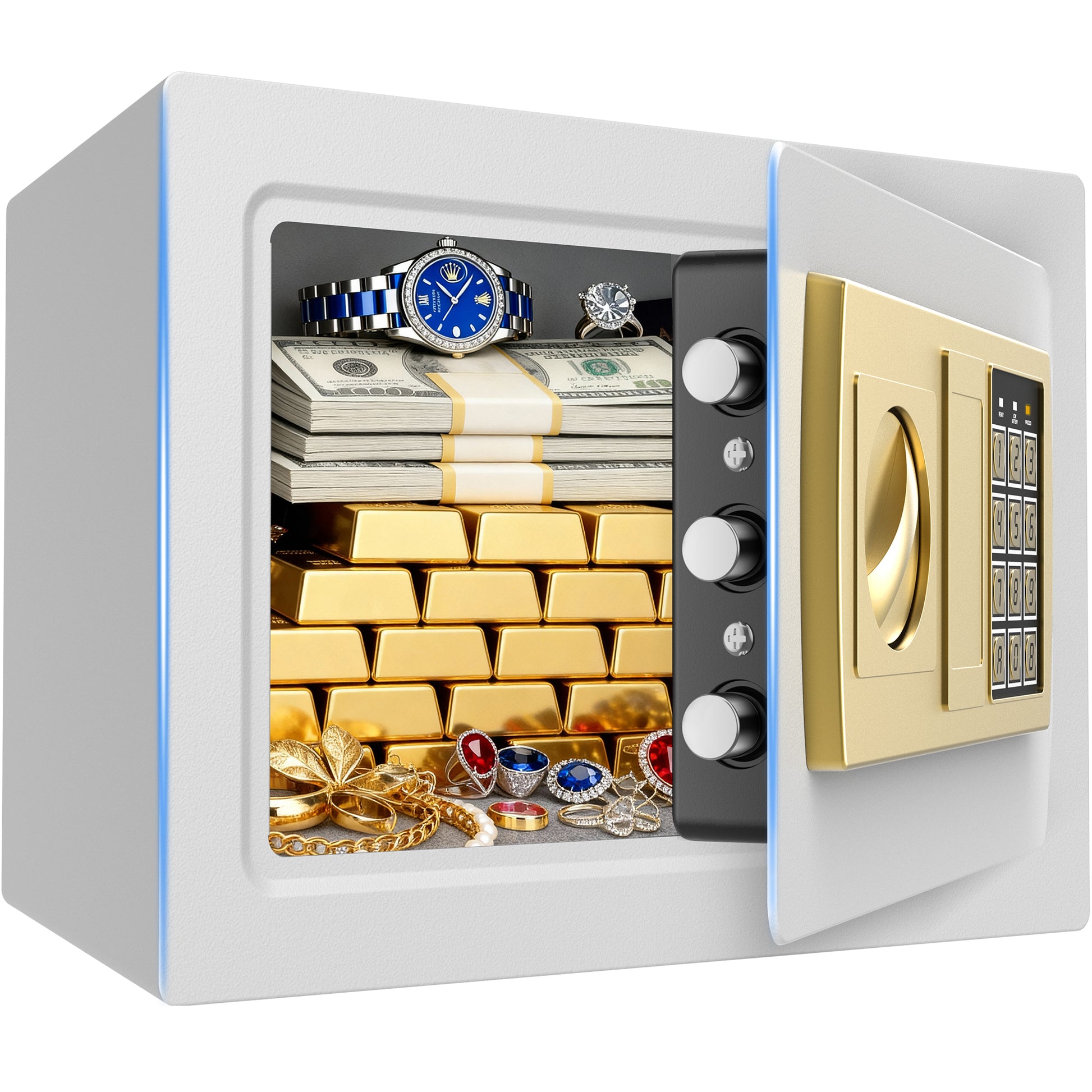 TNTANTS Electronic Digital Safe Box, 0.5 Cubic Feet Home Security Box for Office Hotel Business, Lock Box with Key Keypad for Cash Jewelry White