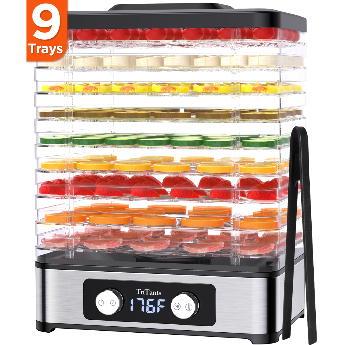 TNTANTS Food Dehydrator, 9 Trays Electric Dehydrated Dryer with Adjustable 48H Timer & 95-176℉ Temperature Control, Dehydrator for Food and Jerky, Fruits, Veggies, Pet Treat