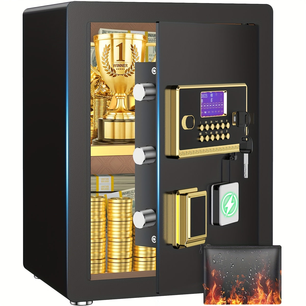 BESAFETY 3.5 Cuft Large Safe Box, Digital Keypad Home Security Safe With Fireproof Bag & Alarm System(Black)