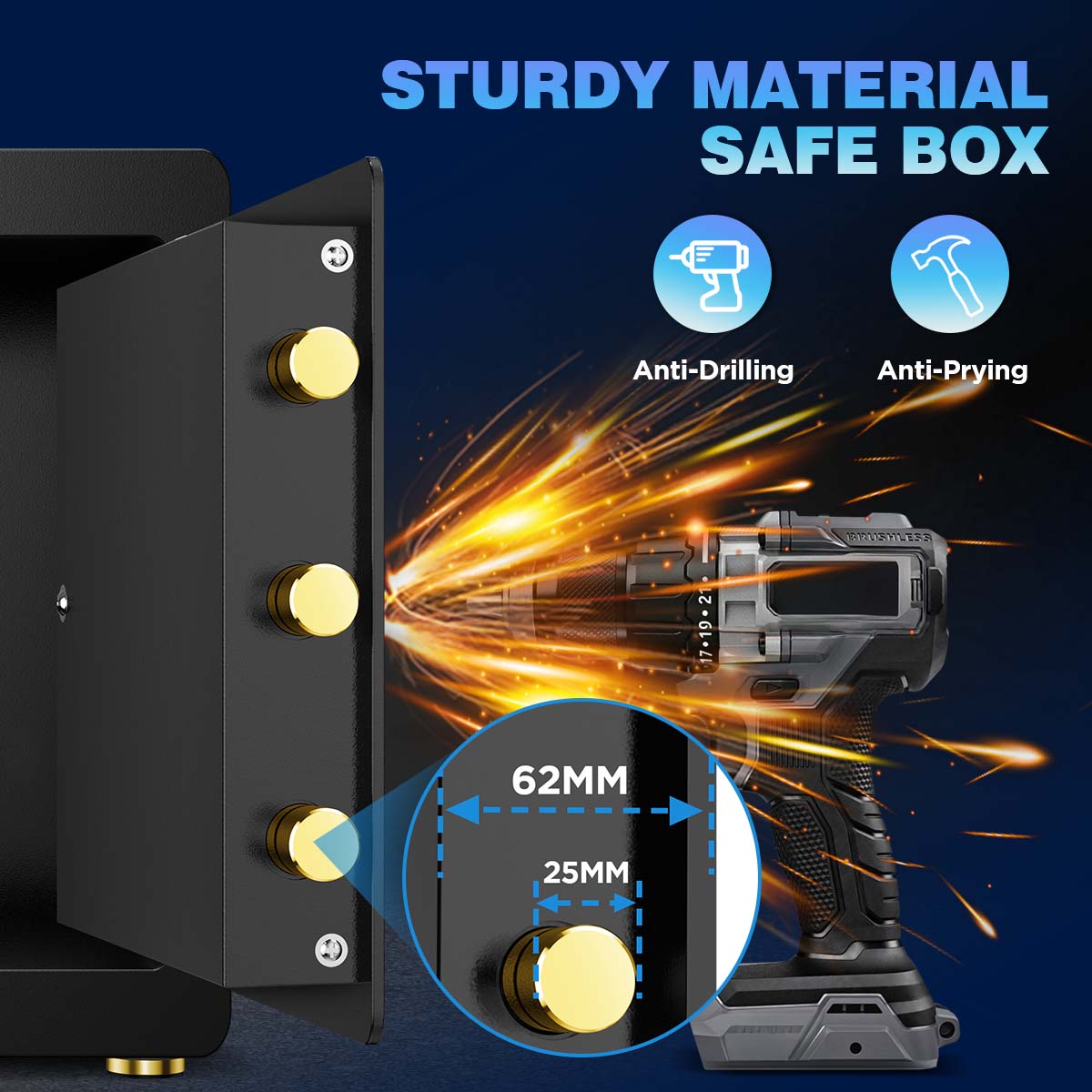 SYSENFO 2.5 Cuft Safe Box, Digital Keypad Home Security Safe With Fireproof Waterproof Bag & Adjustable Shelf