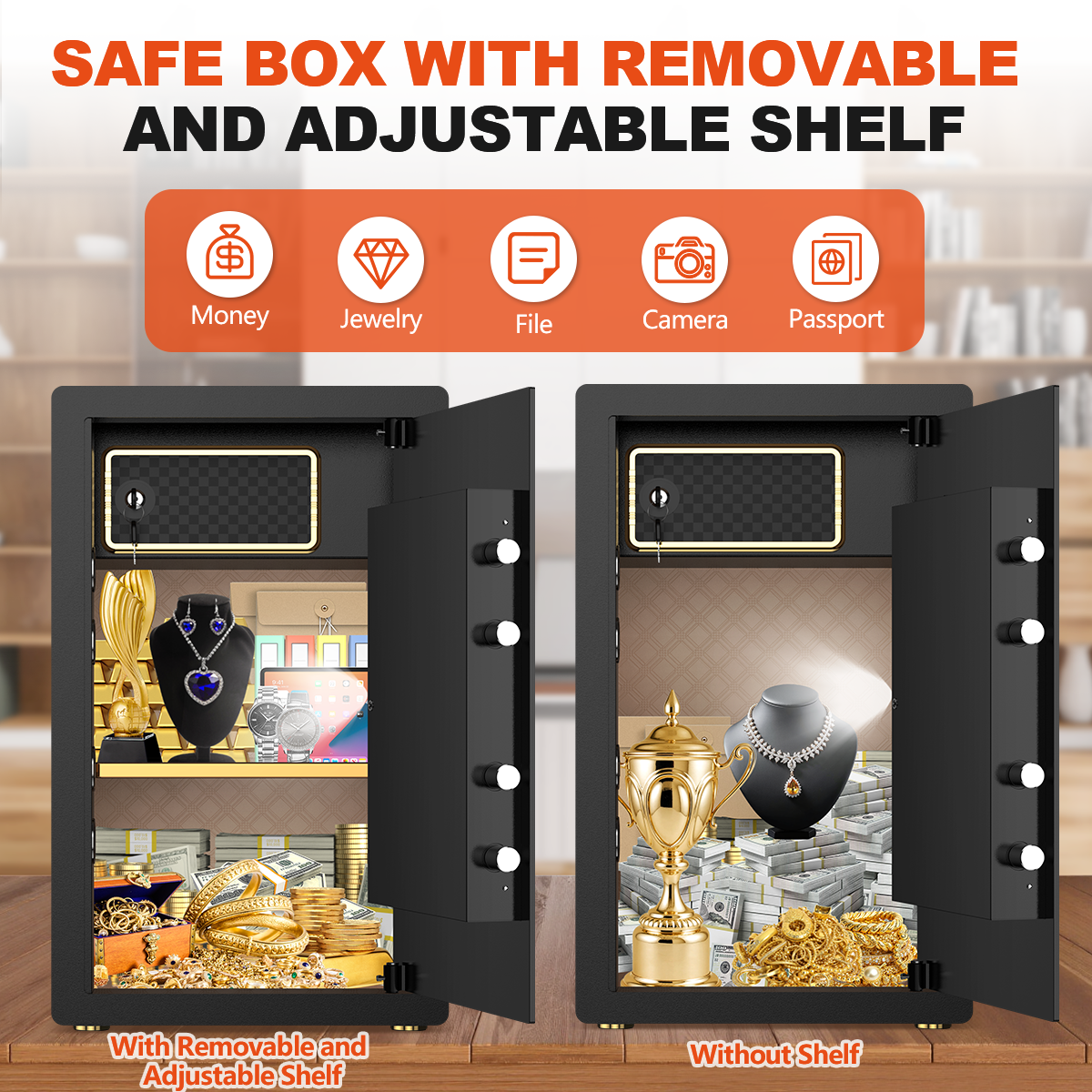 Gemaisil 5.5 Cuft Large Safe Box, Security Home Safe with Interior Safe Lock Box & Fireproof Document Bag