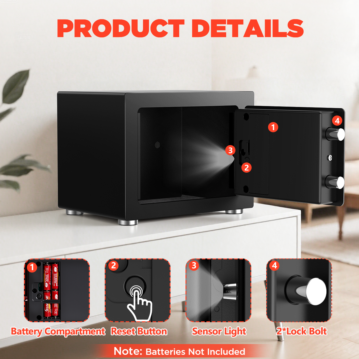 SYSENFO Electronic Digital Safe Box, 0.25 Cubic Feet Home Security Box for Office Hotel Business, Lock Box with Key Keypad for Cash Jewelry Black