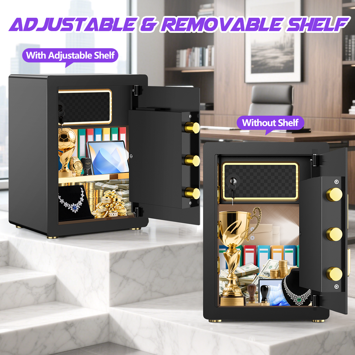 SYSENFO 5.0 Cuft Digital Security Safe Box, Fireproof Waterproof Bag & Adjustable Shelves for Home & Office(Black)