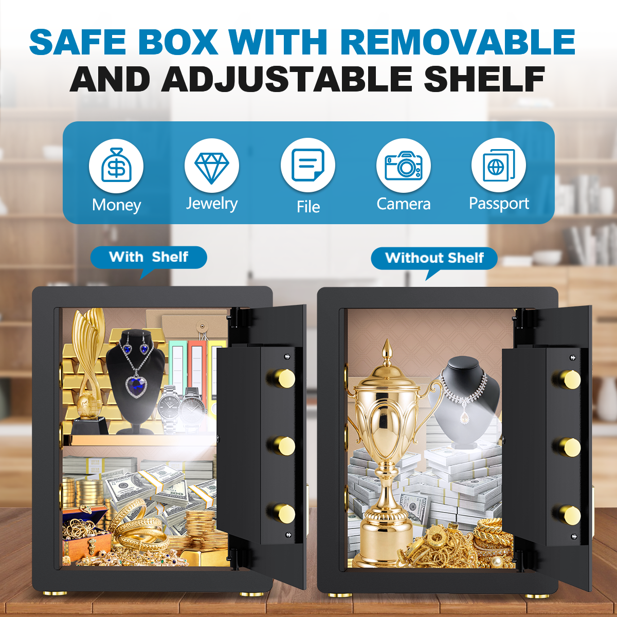 BESAFETY 3.5 Cuft Large Safe Box, Digital Keypad Home Security Safe With Fireproof Bag & Alarm System(Black)