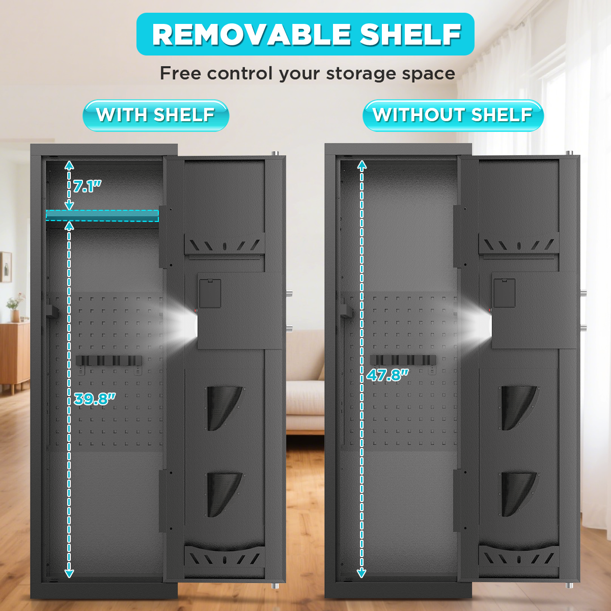 SYSENFO 8-10 Gun Cabinet, Quick Access Long Gun Safe for Home Rifles and Pistols, Large Unassembled Rifle Safe with Removable Shelves, Digital Keypad, Pegboard