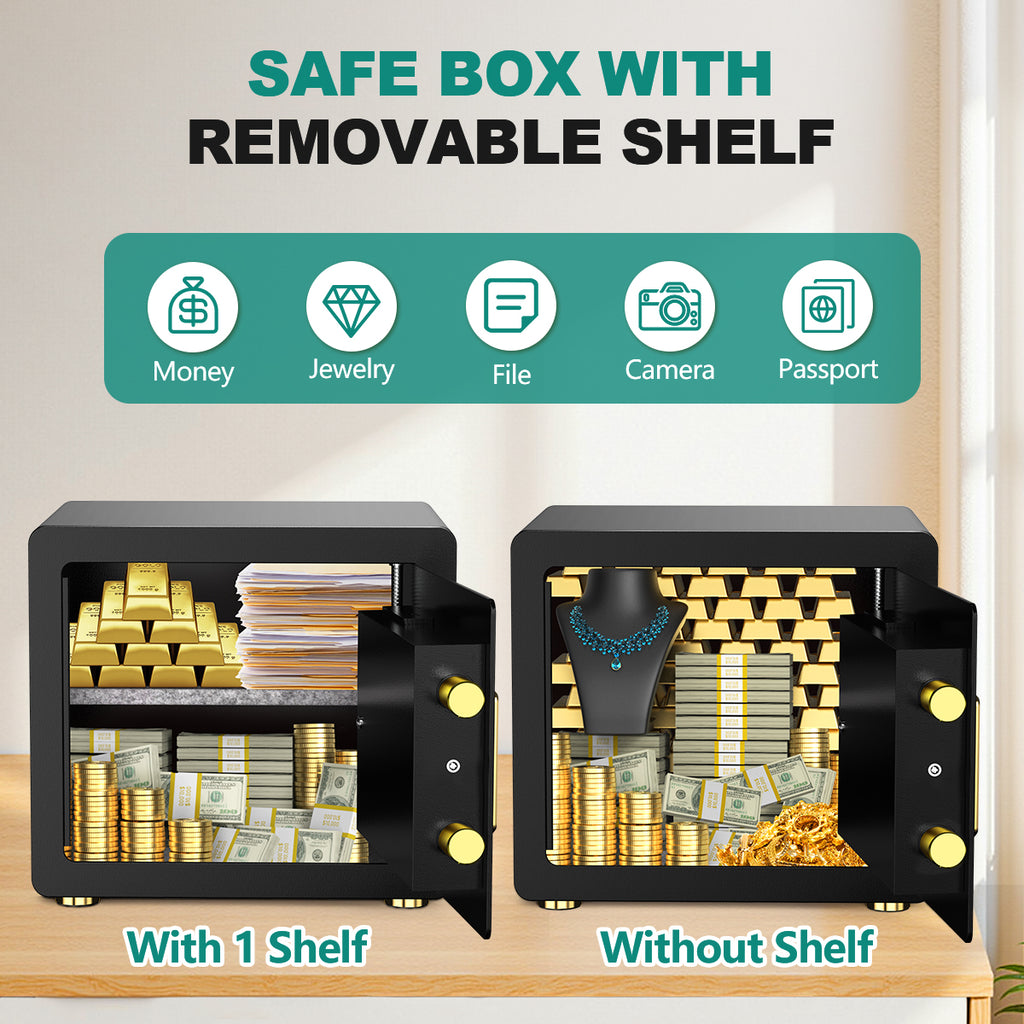 BESAFETY 1.5 Cuft Home Security Safe Box with Digital Keypad, Adjustable Shelf, Fireproof & Waterproof Bag