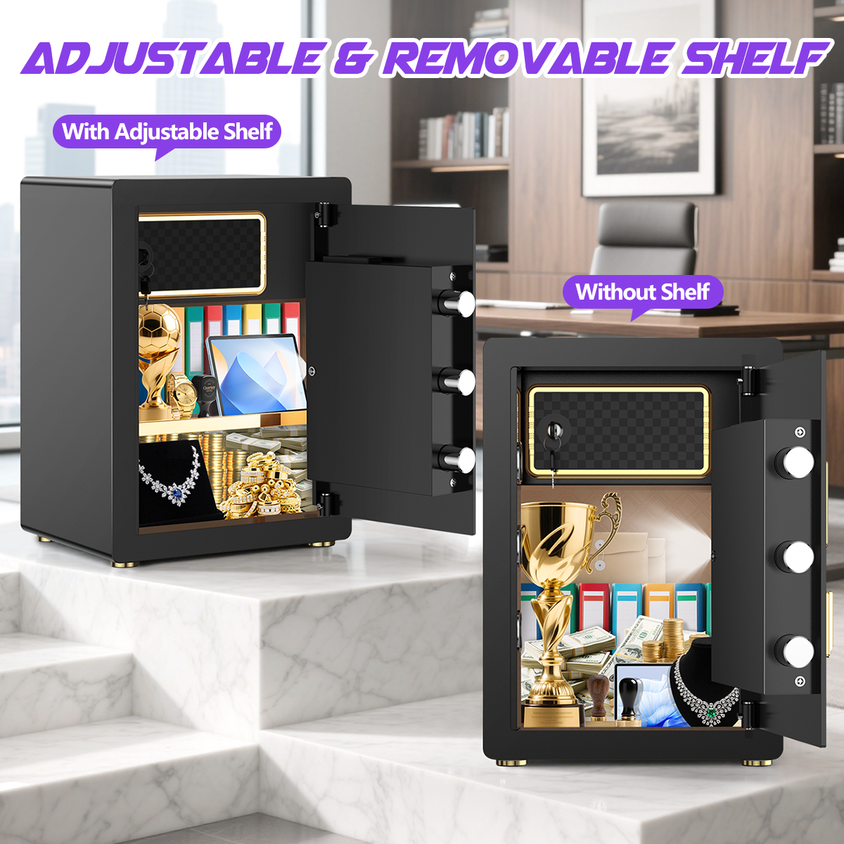 Gemaisil 5.0 Cuft Large Security Safe Box, Digital Keypad Lock, Built-in Alarm System & Fireproof Bag, Home & Office Safe for Save Cash, Valuables (Black)