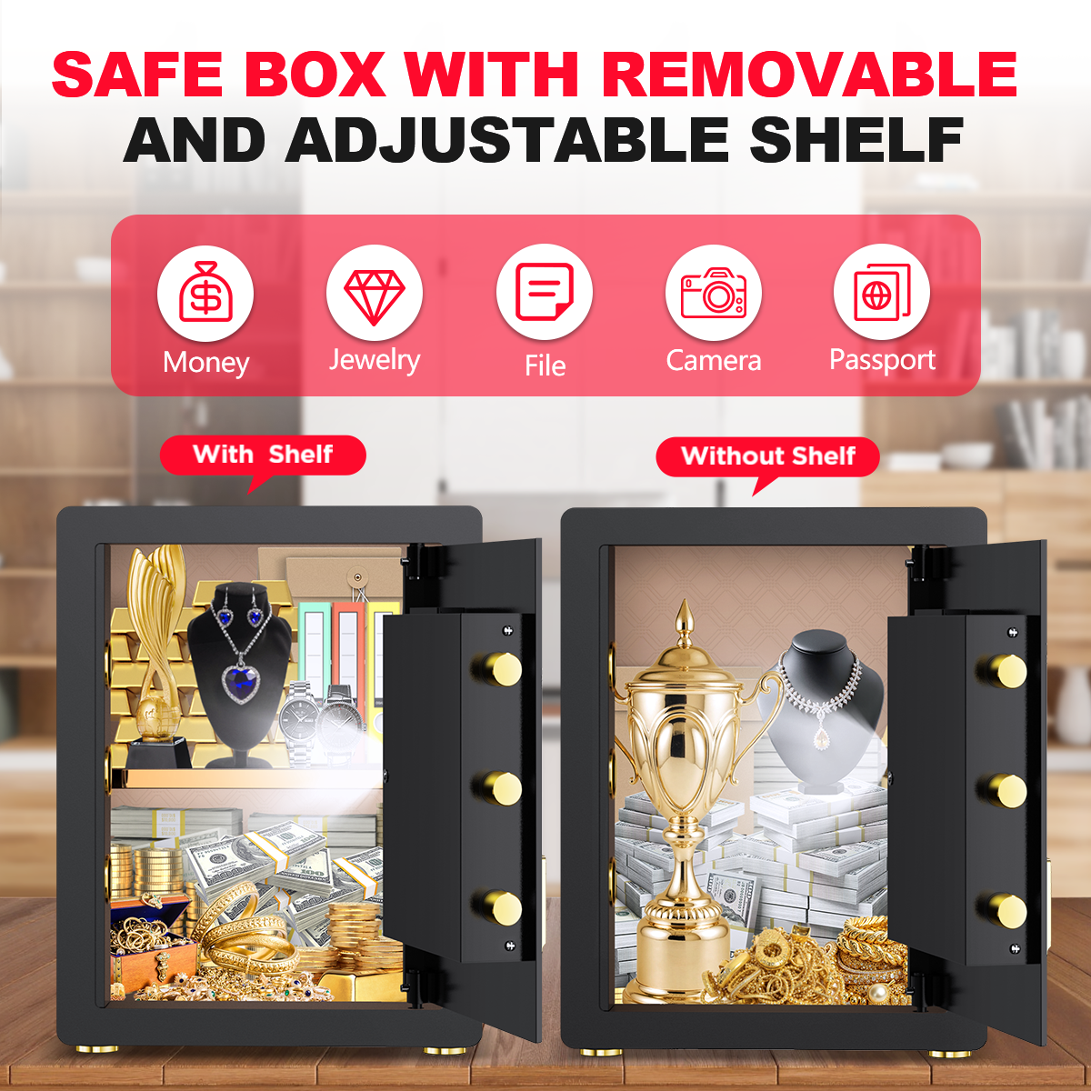 SYSENFO 3.5 Cuft Large Safe Box, Digital Keypad Home Security Safe With Fireproof Bag & Alarm System(Black)