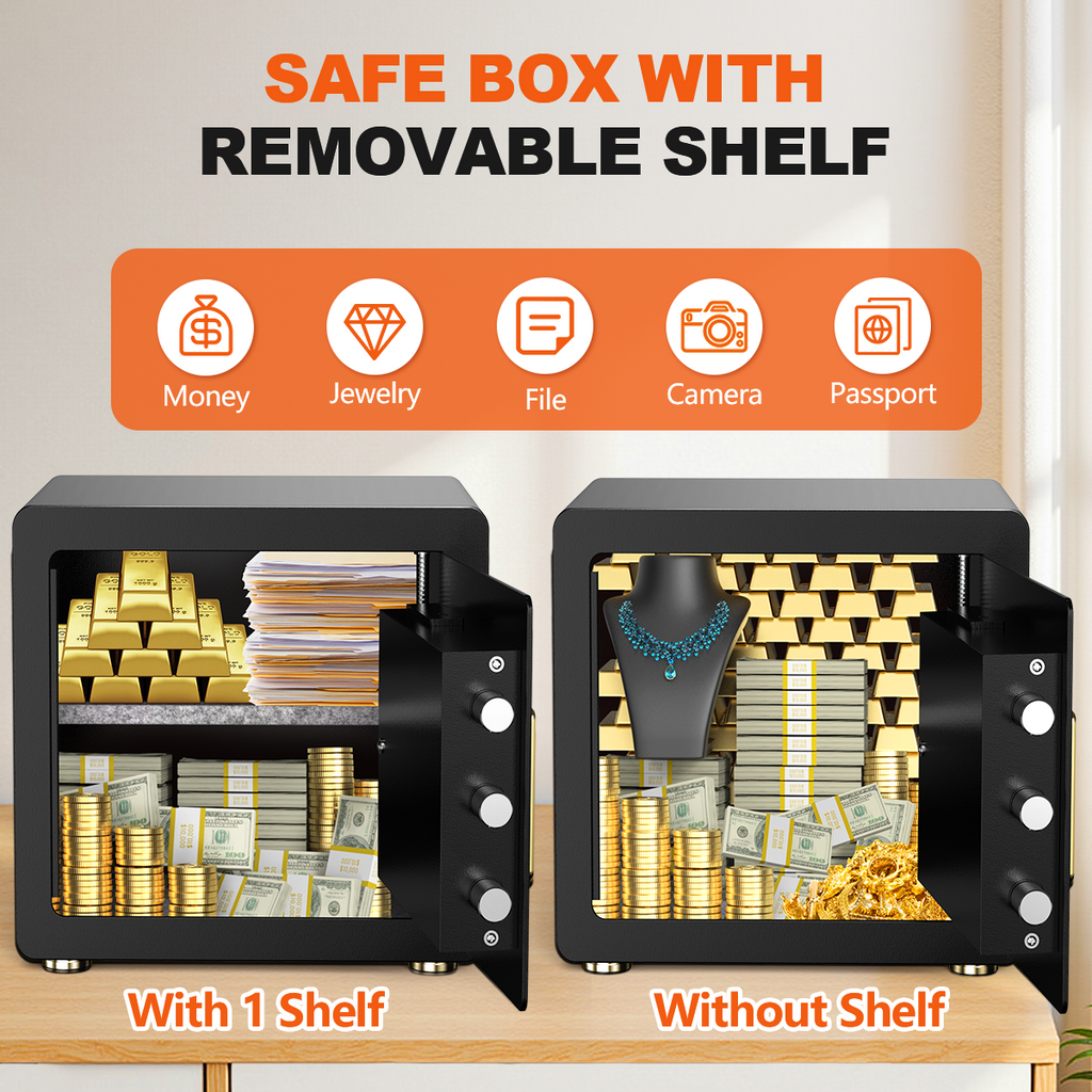 Gemaisil 2.5 Cuft Safe Box for Home & Office, Digital Keypad Home Security Safe With Fireproof Waterproof Bag & Adjustable Shelf(Black)