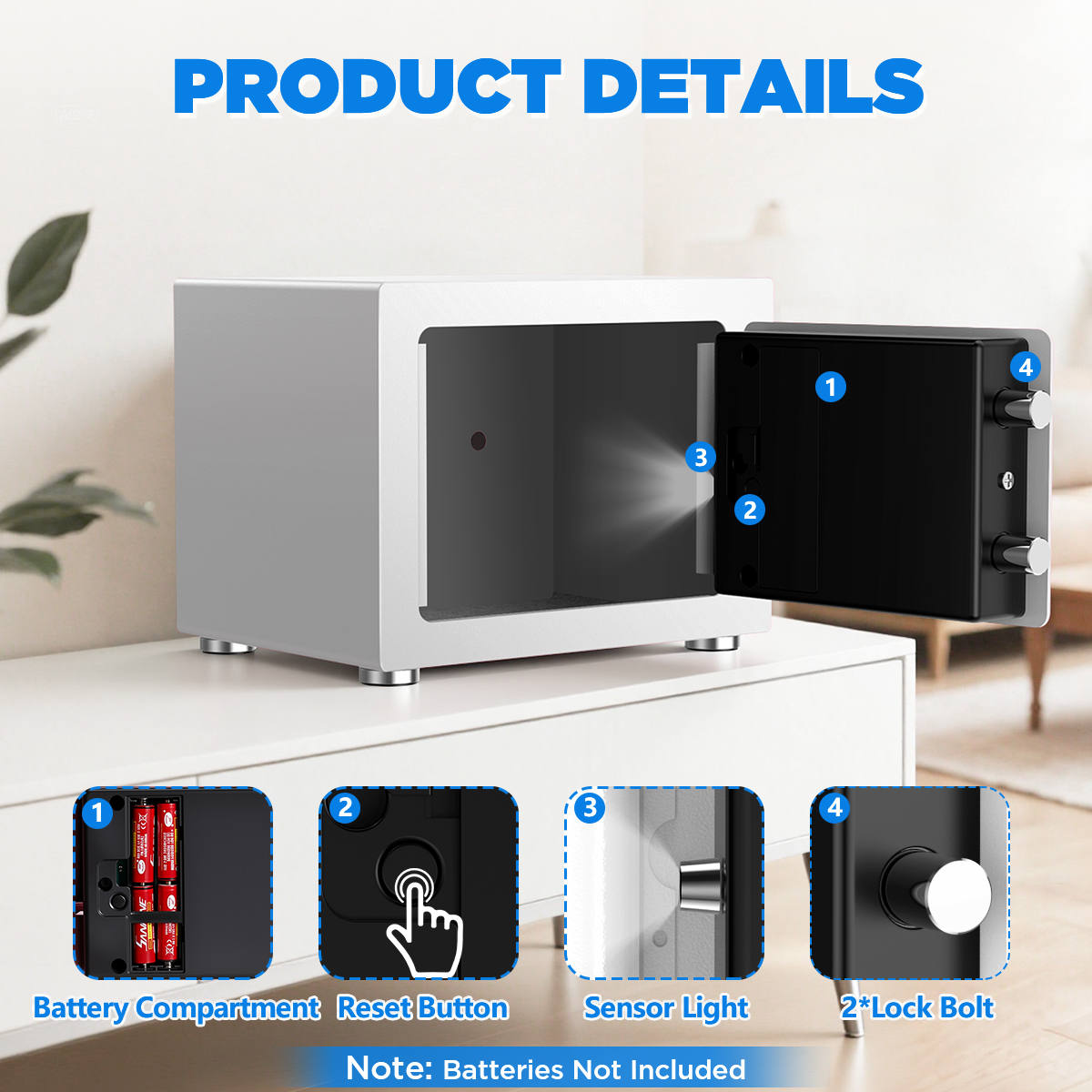 SYSENFO Electronic Digital Safe Box, 0.25 Cubic Feet Home Security Box for Office Hotel Business, Lock Box with Key Keypad for Cash Jewelry White
